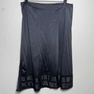 VTG Adonna Women Whimsigoth‎ Nylon Slip Skirt Medium Black Lace Trim Side Slit
